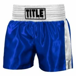 TITLE Boxing Professional Women’s Satin Striped Boxing Trunks -Boxing Equipment Sales Store TPBTW2 BL WH 1
